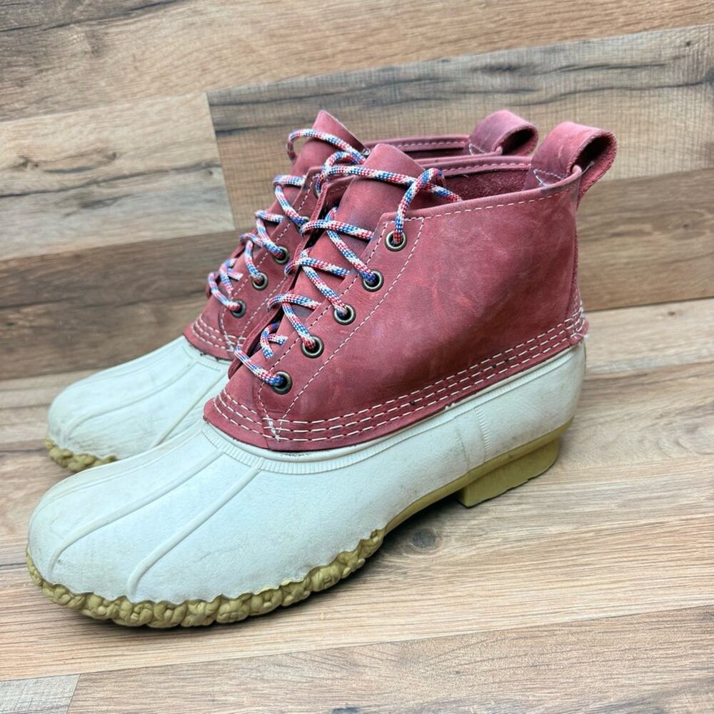 LL Bean Women's Sz 10M 6” Duck Bean Boots Limited Edition Maroon & White